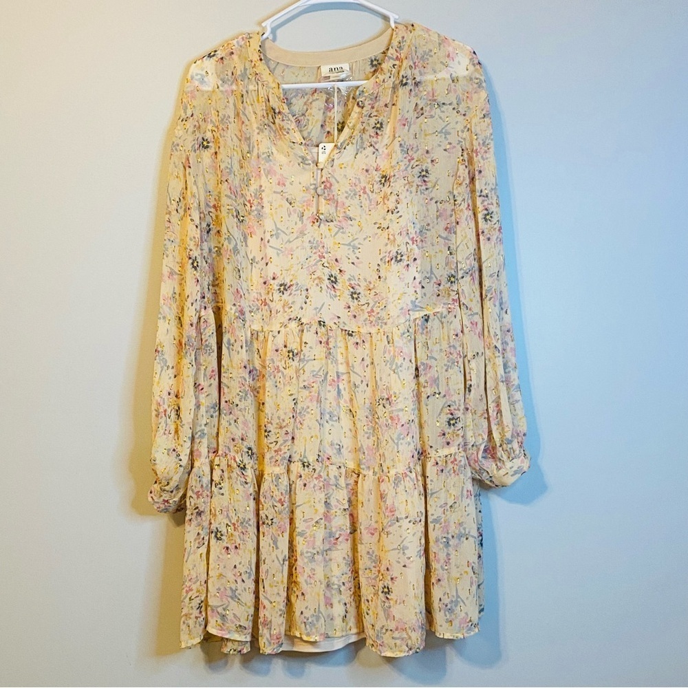 a.n.a Floral Long Sleeve Dress - Cream Multicolor NWT